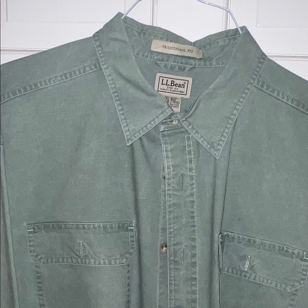 L.L.Bean Washed Olive Green Button-Down Workshirt